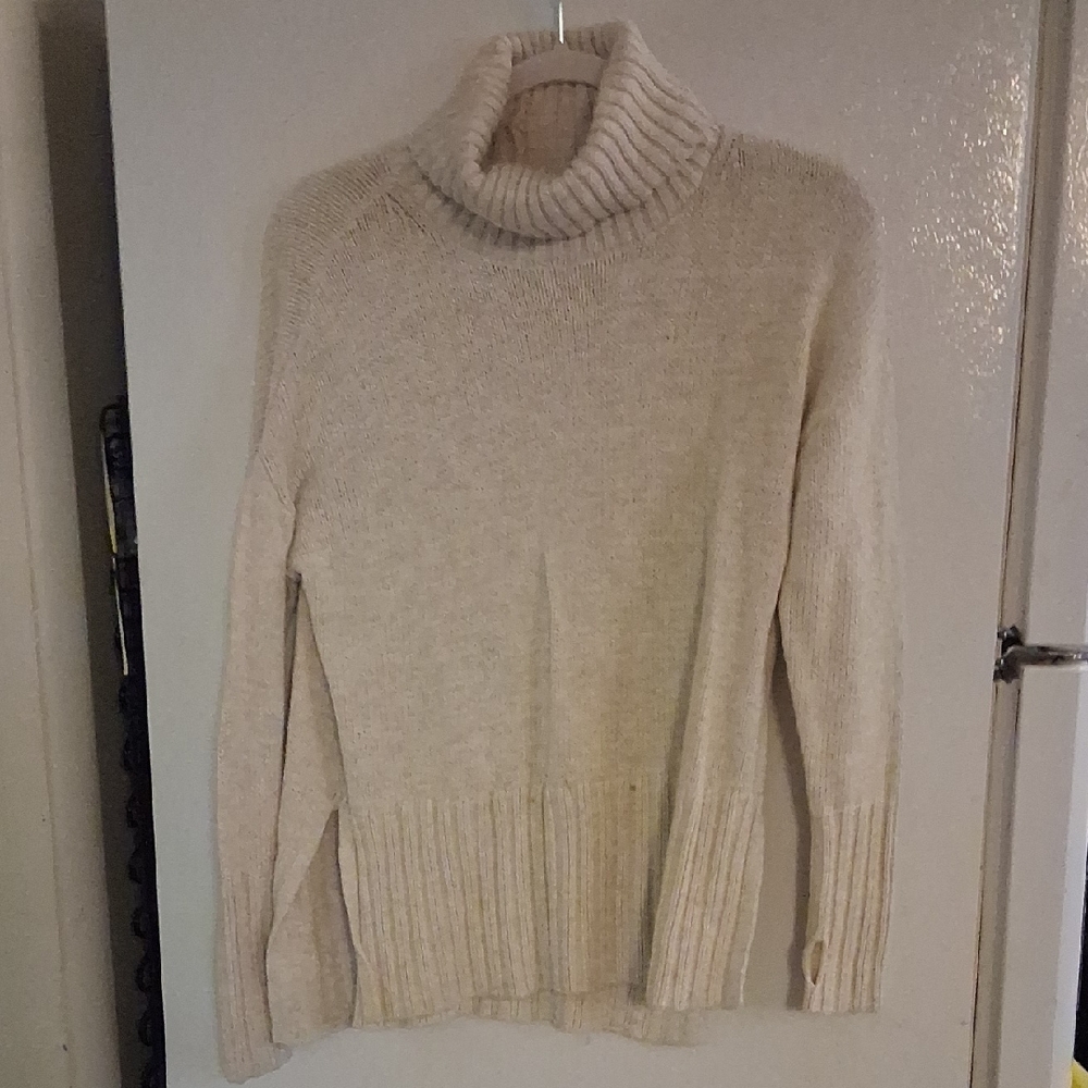 aerie Cream Ribbed Turtleneck Sweater